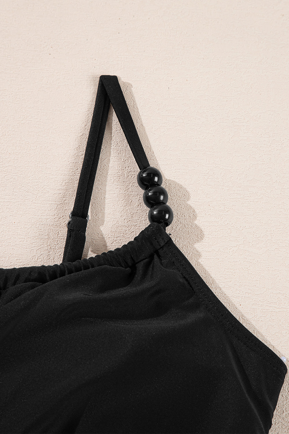 KaleaBoutique Beaded Spaghetti Straps Ruched Overlapped Colorblock One Piece Swimsuit - KaleaBoutique.com
