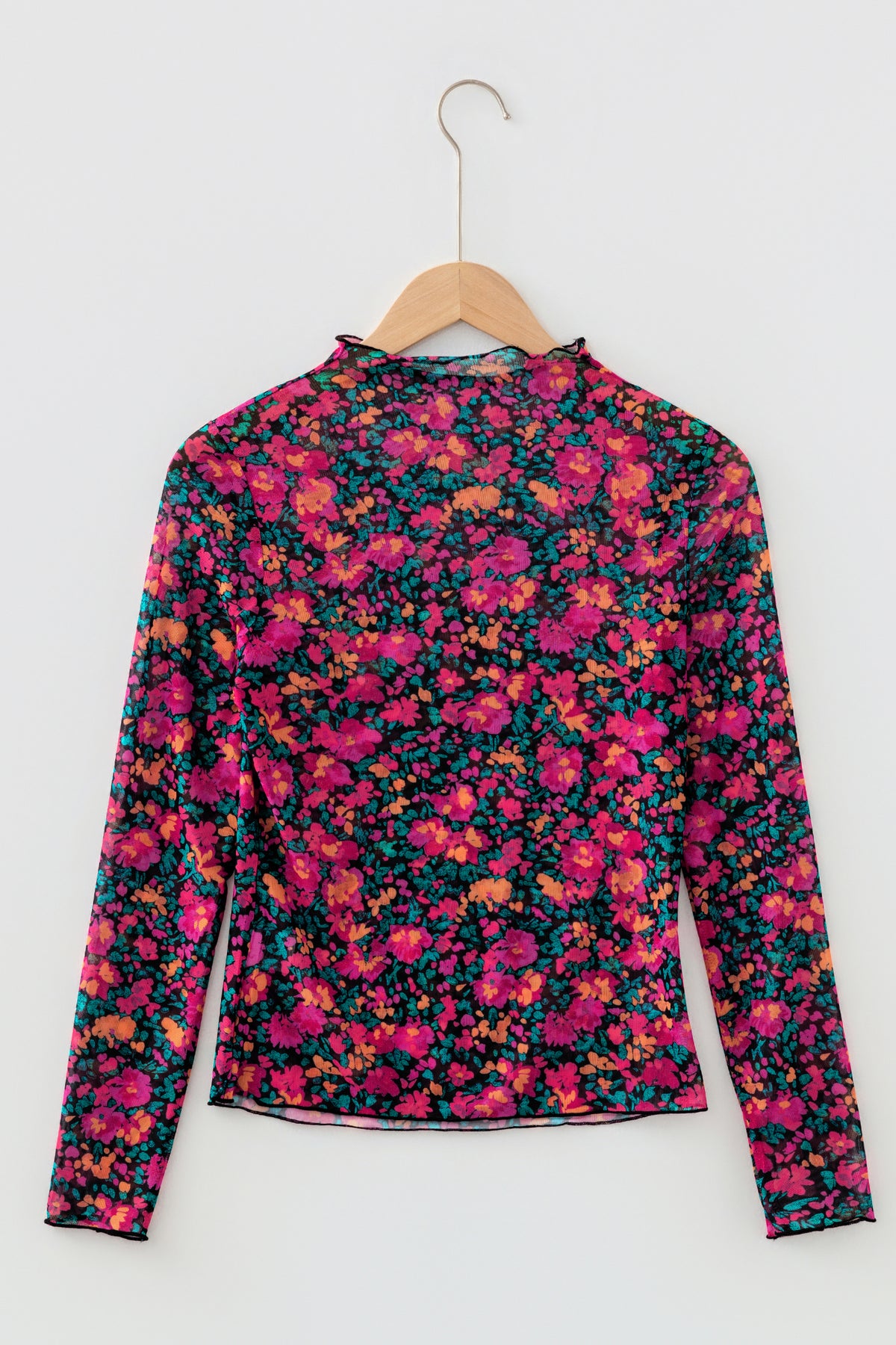 KaleaBoutique Stylish Slim Fit Floral Mesh Long Sleeve Mock Neck Top - KaleaBoutique.com