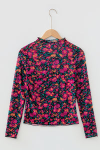 KaleaBoutique Stylish Slim Fit Floral Mesh Long Sleeve Mock Neck Top - KaleaBoutique.com