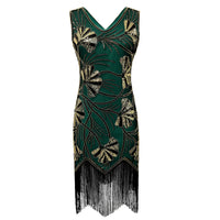 Women's Vintage V-Neck Sequin Tassel Evening Dress - KaleaBoutique.com