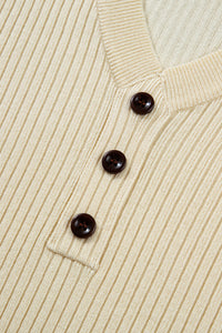 KaleaBoutique Comfortable V Neck Ribbed Knit Striped Trim Short Sleeve Sweater - KaleaBoutique.com