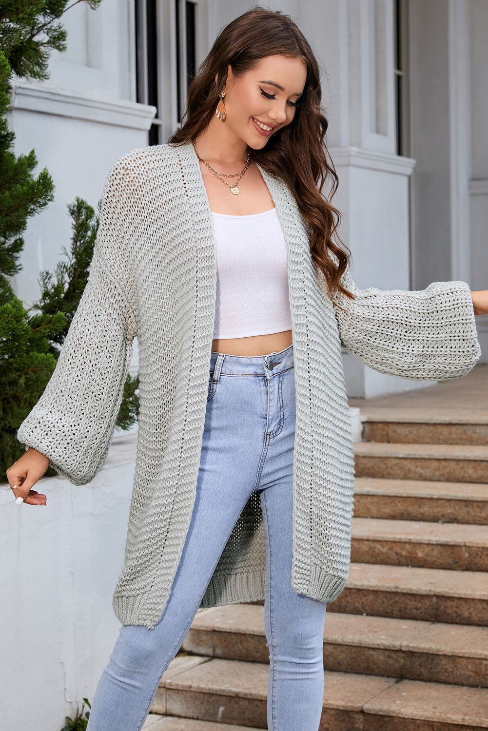 KaleaBoutique Stylish Chunky Oversize Knit Drop Shoulder Puff Sleeve Cardigan - KaleaBoutique.com