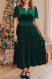 Blackish Green Plus Size Velvet Tiered Maxi Dress - KaleaBoutique.com
