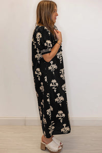 KaleaBoutique Comfortable Floral Print Frilled Collar Short Puff Sleeve Maxi Dress - KaleaBoutique.com