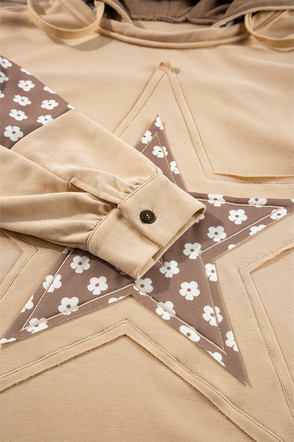 KaleaBoutique Stylish Floral Patchwork Star Pattern Drawstring Hoodie - KaleaBoutique.com