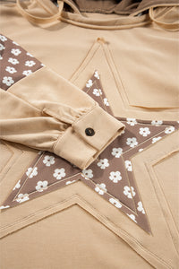 KaleaBoutique Stylish Floral Patchwork Star Pattern Drawstring Hoodie - KaleaBoutique.com