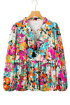 KaleaBoutique Floral Print Bubble Sleeve V Neck Ruffled Blouse - KaleaBoutique.com