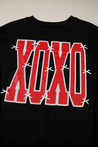 KaleaBoutique Stylish Bow Sequin XOXO Letter Graphic Exposed Seam Baggy Sweatshirt - KaleaBoutique.com