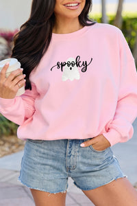 Pink Embroidered Ghost Halloween Sweatshirt - KaleaBoutique.com