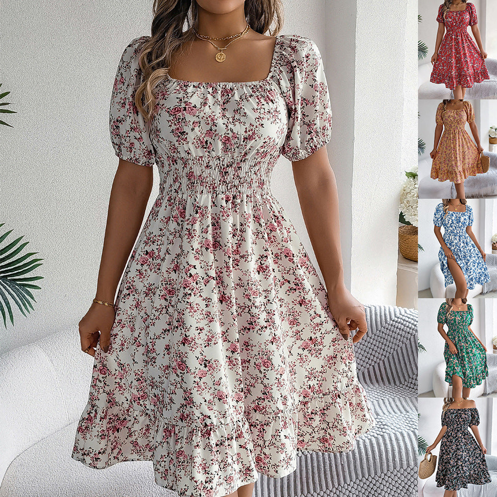 Floral Print Square Collar Dress Summer Fashion Ruffles Dresses Women's Clothing - KaleaBoutique.com