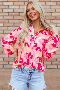 KaleaBoutique Blooming Floral Print Puff Sleeve Buttoned Shirt - KaleaBoutique.com