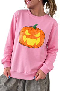 KaleaBoutique Stylish Embroidered Pumpkin Face Long Sleeve Round Neck Sweatshirt - KaleaBoutique.com