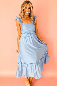 KaleaBoutique Stylish Solid Color Ruffle Trim High Waist Sleeveless Maxi Dress - KaleaBoutique.com
