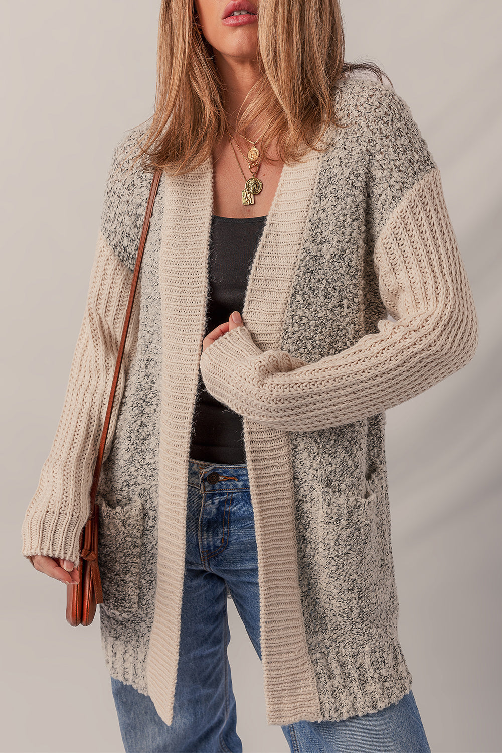 KaleaBoutique Comfortable Color Block Side Pockets Open Front Cardigan - KaleaBoutique.com
