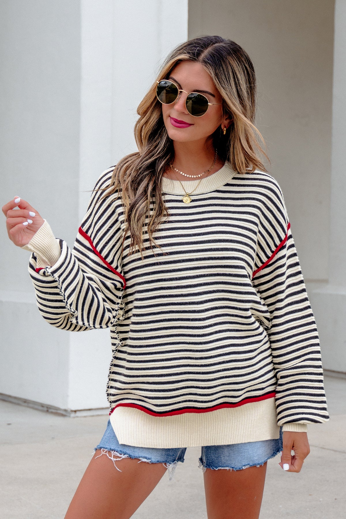 Ribbed Trim Drop Shoulder Oversized Sweater - KaleaBoutique.com