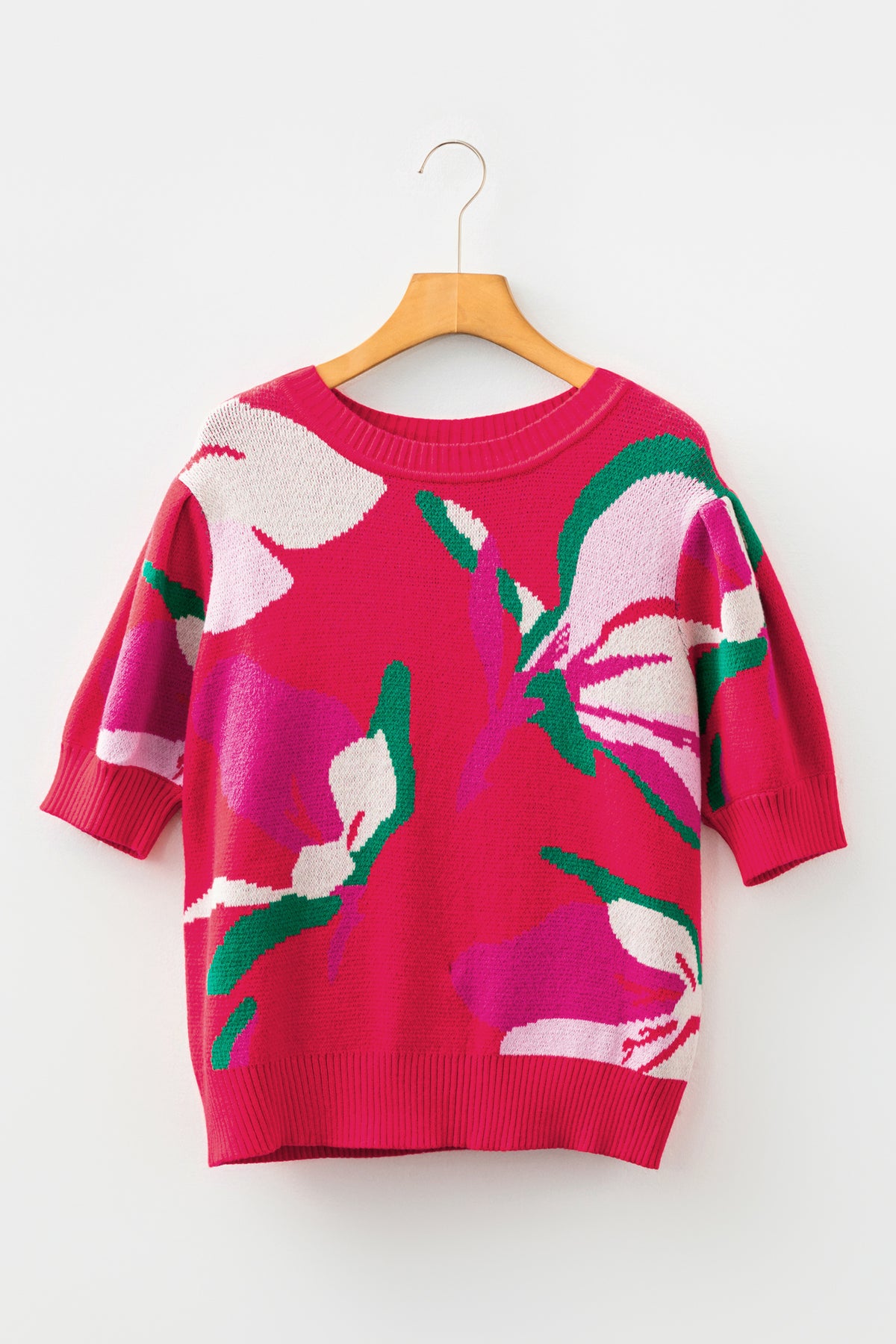 KaleaBoutique Comfortable Floral Abstract Print Short Puff Sleeve Sweater - KaleaBoutique.com
