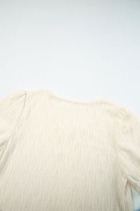 KaleaBoutique Chic Solid Color Textured Notched Neck Puff Sleeve Blouse - KaleaBoutique.com