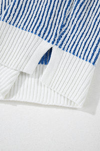 KaleaBoutique Stylish Striped Textured Knit Contrast Edge Loose Sweater - KaleaBoutique.com