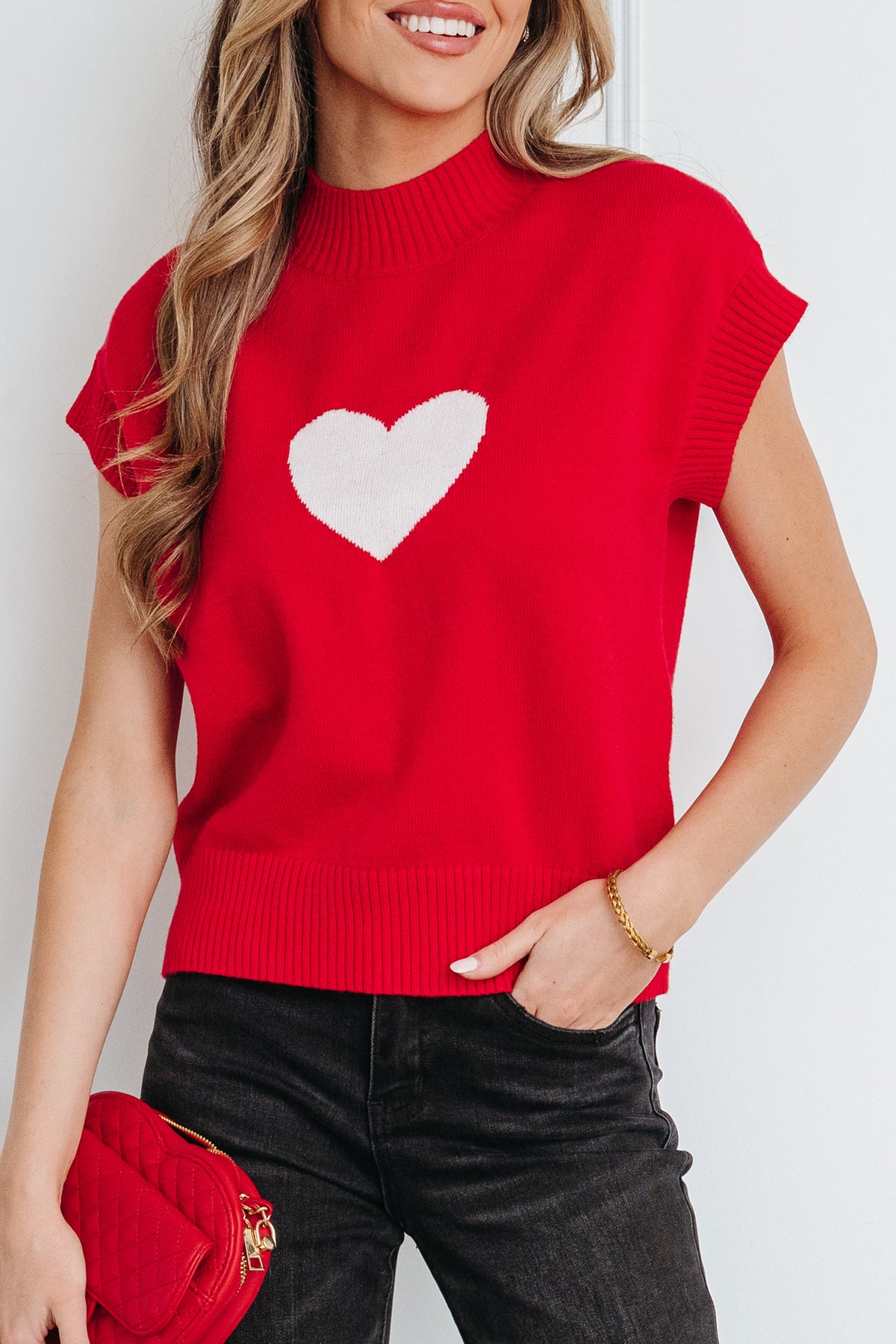 KaleaBoutique Comfortable Valentine Heart Graphic Cropped Short Sleeve Sweater - KaleaBoutique.com