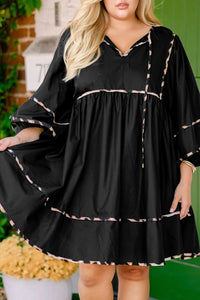 Black Plus Size Leopard Tie-Neck Long Sleeve Mini Dress - KaleaBoutique.com