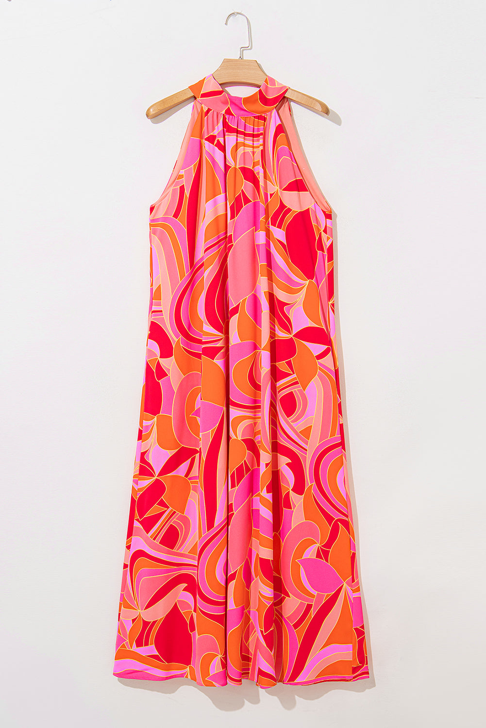 KaleaBoutique Stylish Abstract Printed High Neck Knotted Nape Sleeveless Maxi Dress - KaleaBoutique.com