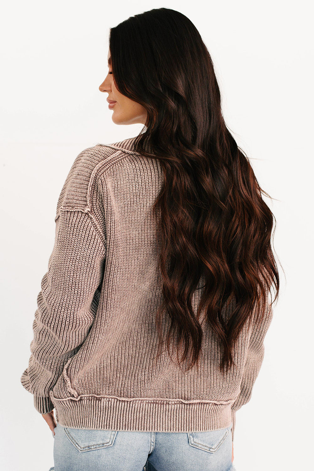 KaleaBoutique Stylish Mineral Wash Exposed Seam Patchwork Knit Open Sweater Cardigan - KaleaBoutique.com