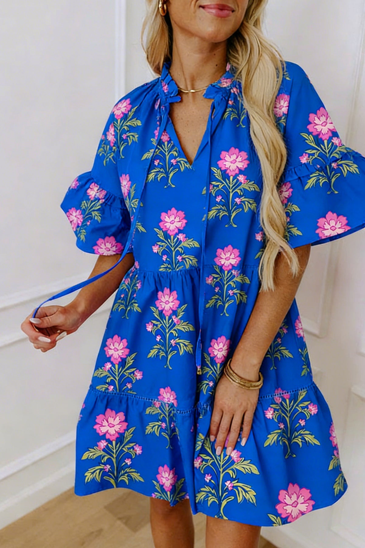 KaleaBoutique Comfortable V Neck Short Sleeve Loose Flower Dress - KaleaBoutique.com