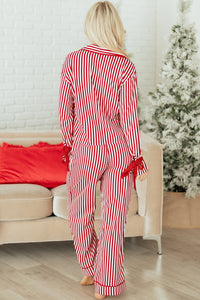 KaleaBoutique Comfortable Contrast Velvet Trim Bow Knot Waist 2pcs Pajama Set - KaleaBoutique.com