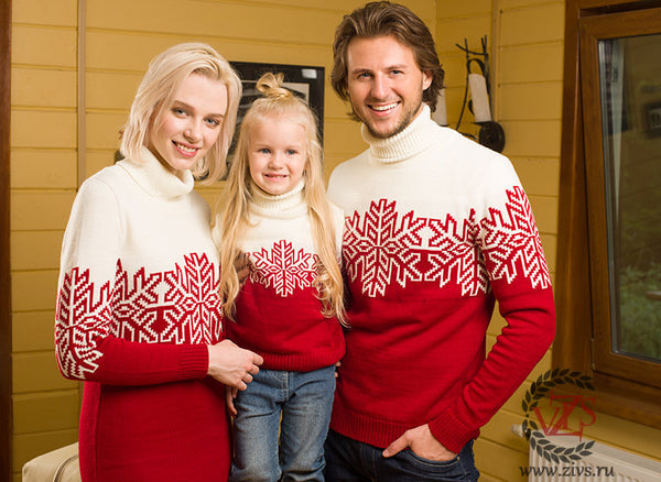 Women's Red and White Snowflake Christmas Sweater Dress & Matching Family Sweaters - KaleaBoutique.com