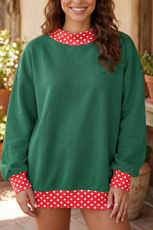 KaleaBoutique Comfortable Colorblock Polka Dot Contrast Trim Oversized Sweatshirt - KaleaBoutique.com