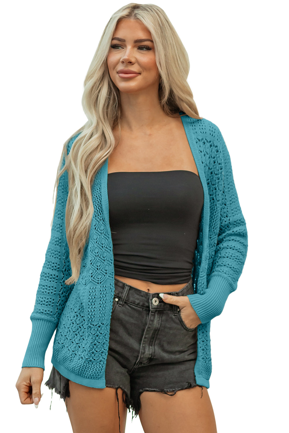 KaleaBoutique Stylish Mix Pattern Hollowed Knit Open Front Cardigan - KaleaBoutique.com