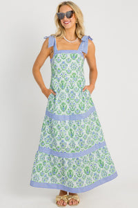 KaleaBoutique Stylish Geometric Floral Print Striped Patchwork Detail Sleeveless Dress（Runs Small ） - KaleaBoutique.com