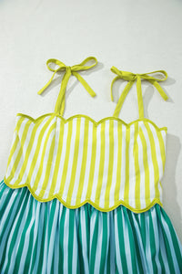 KaleaBoutique Stylish Scalloped Contrast Patchwork Knot Strap Midi Dress - KaleaBoutique.com