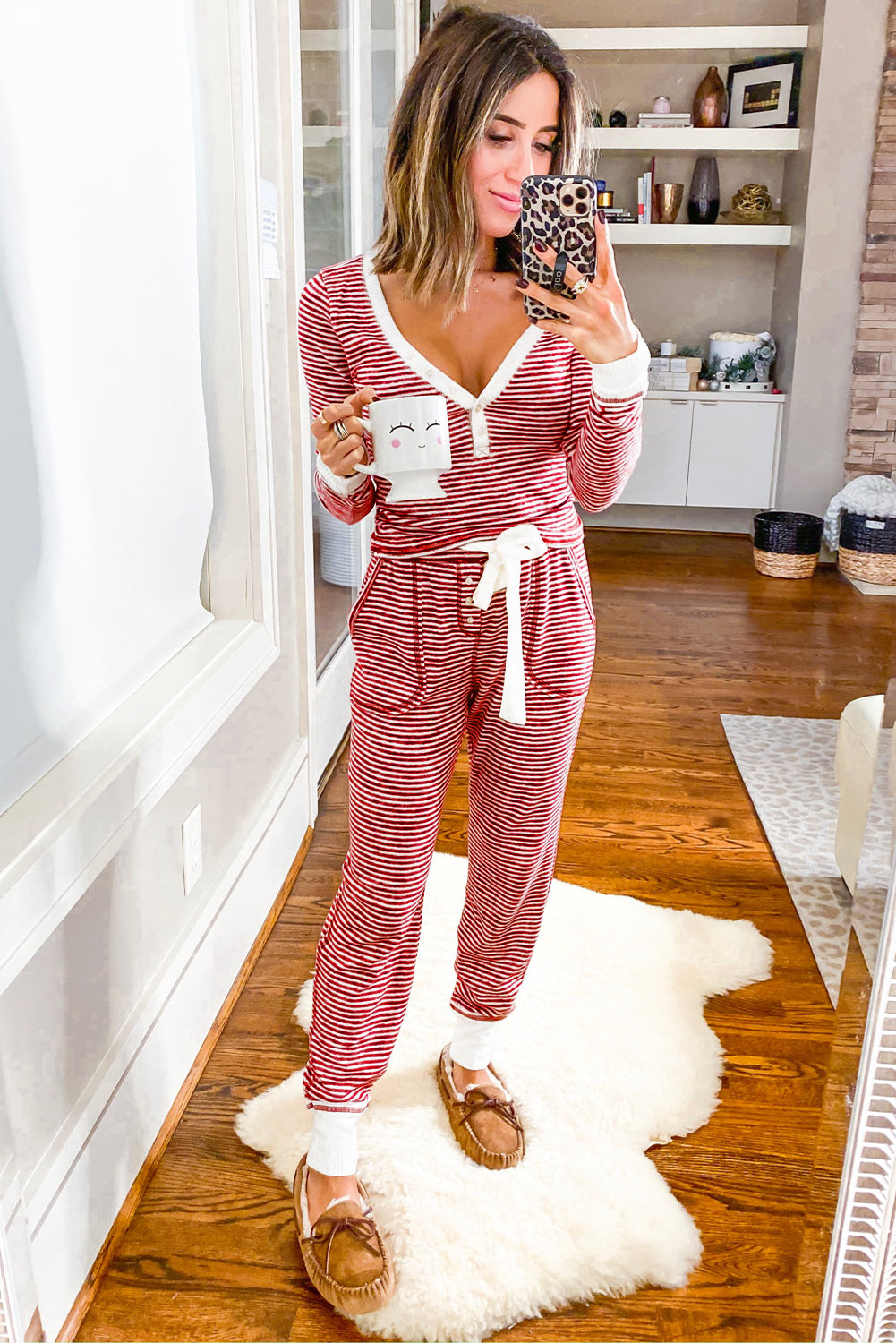 KaleaBoutique Stylish Buttoned V Neck Top and Knotted Waist Pants Lounge Set - KaleaBoutique.com