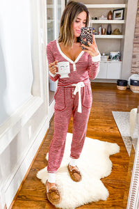 KaleaBoutique Stylish Buttoned V Neck Top and Knotted Waist Pants Lounge Set - KaleaBoutique.com