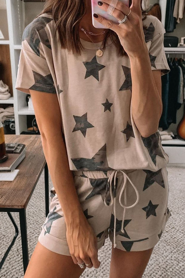 KaleaBoutique Stylish Camo Star Print Short Lounge Set - KaleaBoutique.com