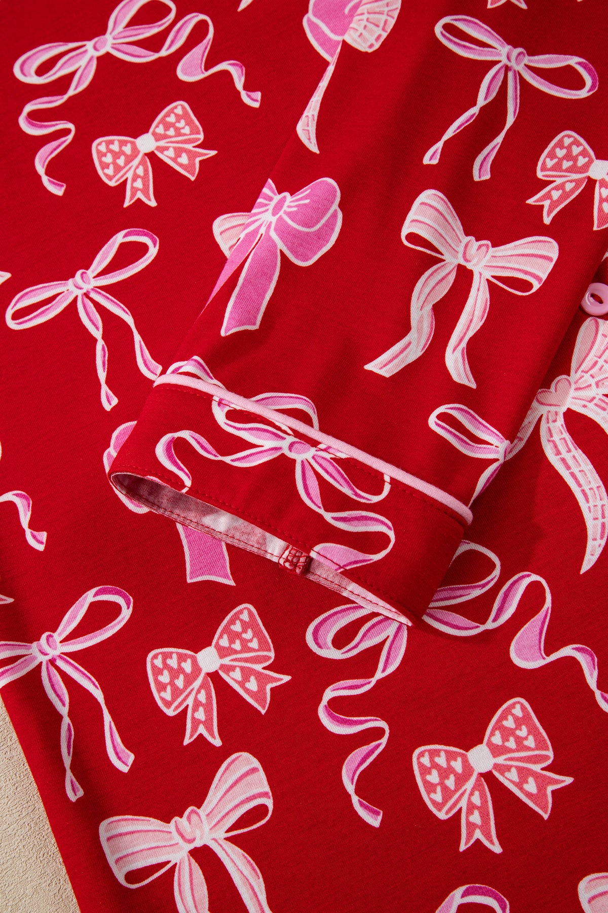 KaleaBoutique Comfortable Sweet Bow Print Shirt Style Top Long 2pcs Pajama Set - KaleaBoutique.com