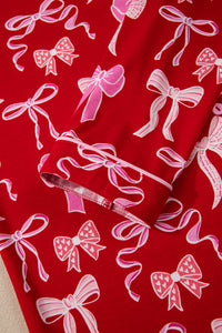 KaleaBoutique Comfortable Sweet Bow Print Shirt Style Top Long 2pcs Pajama Set - KaleaBoutique.com