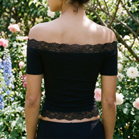 Women's Lace-Trim Off-Shoulder Short-Sleeve Top