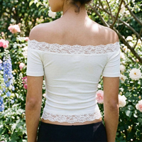 Women's Lace-Trim Off-Shoulder Short-Sleeve Top