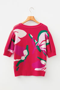 KaleaBoutique Comfortable Floral Abstract Print Short Puff Sleeve Sweater - KaleaBoutique.com