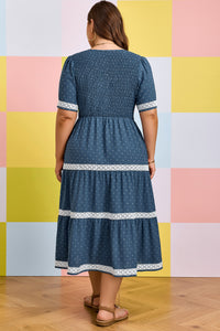 Dusk Blue Plus Size Swiss Dot Lace Tiered Midi Dress - KaleaBoutique.com