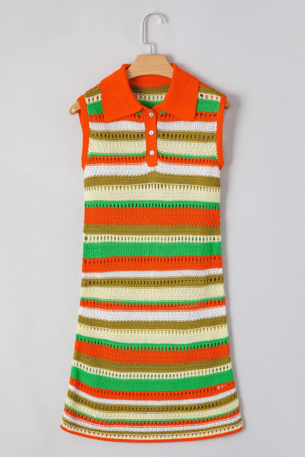 KaleaBoutique Stylish Eyelet Sleeveless Buttoned Split Neck Sweater Dress - KaleaBoutique.com