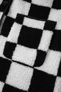 KaleaBoutique Checkered Side Pockets Collared Buttoned Fleece Jacket - KaleaBoutique.com