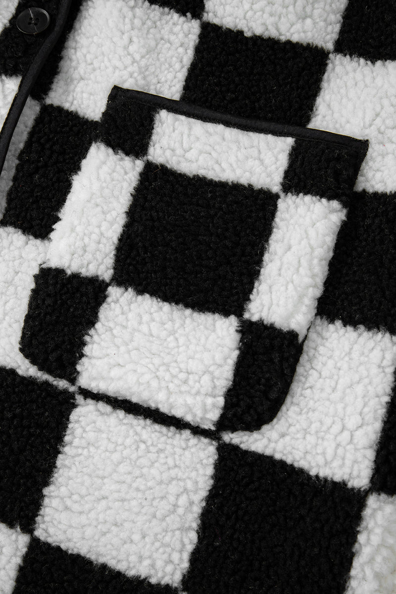 KaleaBoutique Checkered Side Pockets Collared Buttoned Fleece Jacket - KaleaBoutique.com