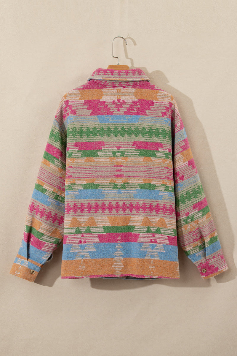 KaleaBoutique Plus Size Aztec Printed Flap Pocket Shacket - KaleaBoutique.com