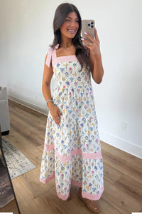 KaleaBoutique Stylish Floral Print Striped Detail Knot Straps Maxi Dress - KaleaBoutique.com