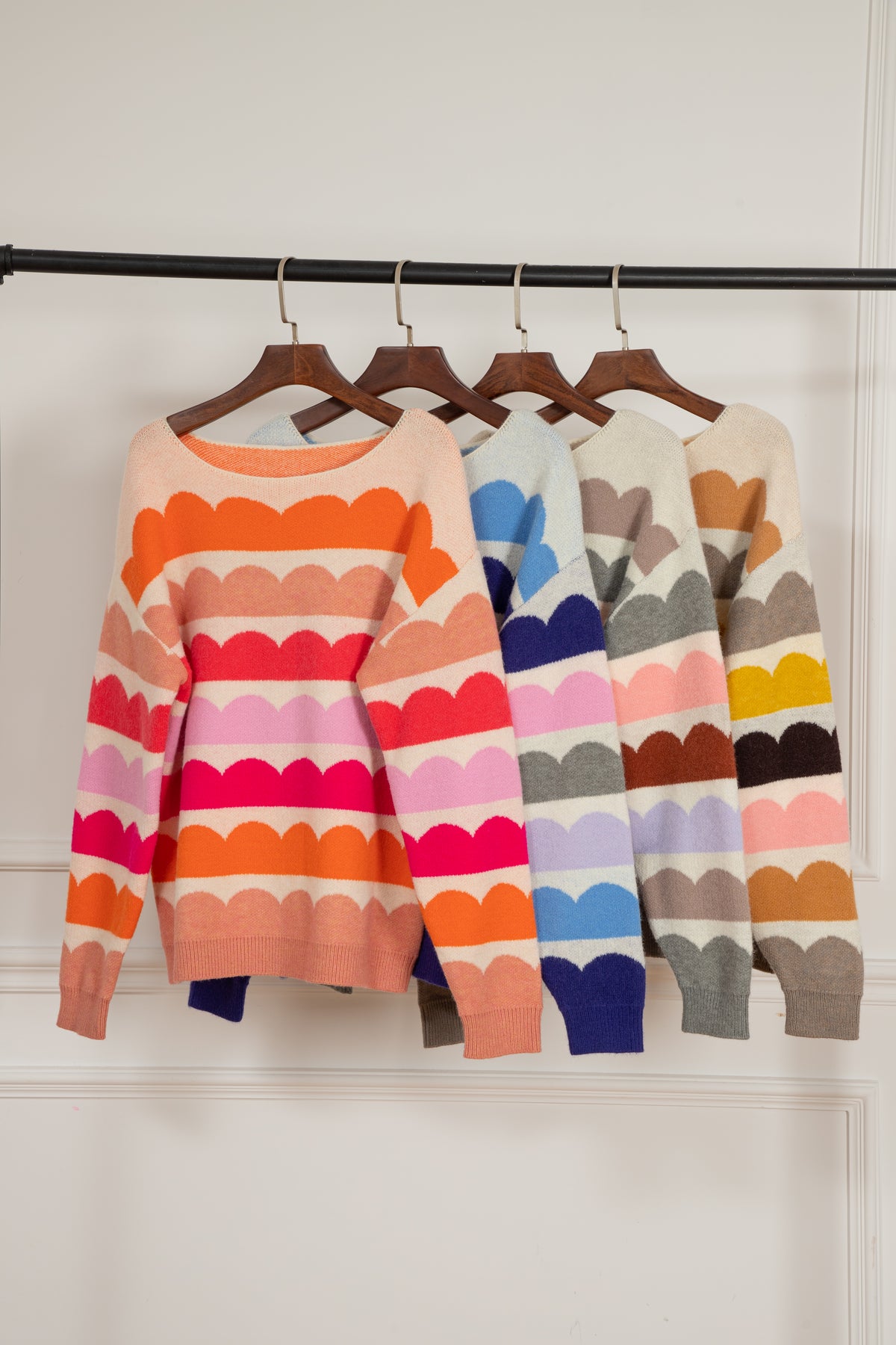 KaleaBoutique Stylish Wave Striped Balloon Sleeve Drop Shoulder Sweater - KaleaBoutique.com