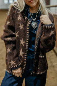 KaleaBoutique Stylish Stars Pattern Colorblock Long Sleeve Shift Cardigan - KaleaBoutique.com