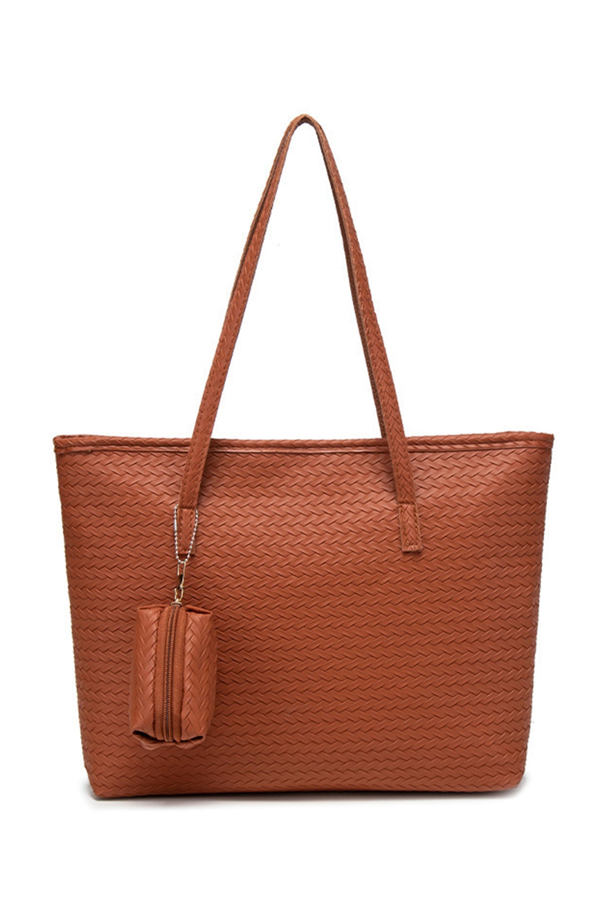 Cinnamon Leatherette Woven Tote Bag with Detachable Pouch - KaleaBoutique.com